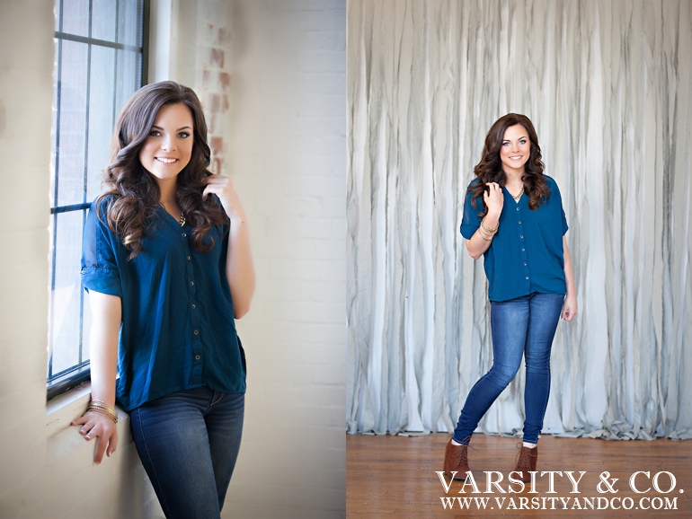 girl against a brick wall senior picture