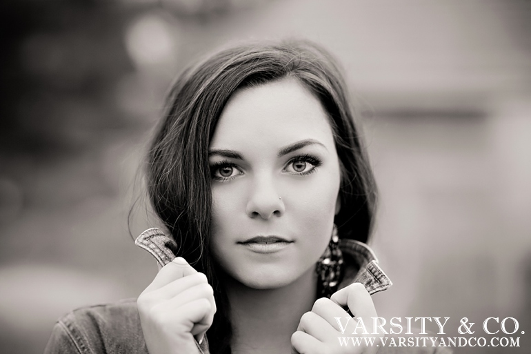 girl popped collar senior picture