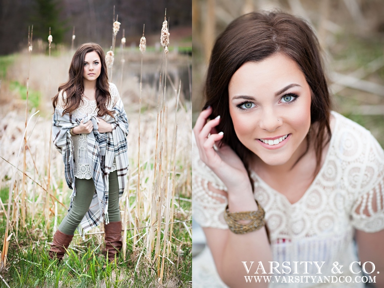 girl standing in cattails senior picture
