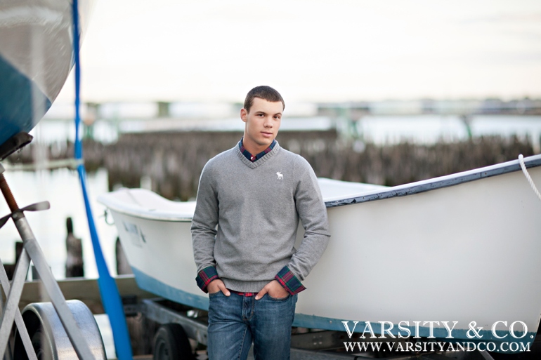 Guys senior pictures by boats in Portland Maine