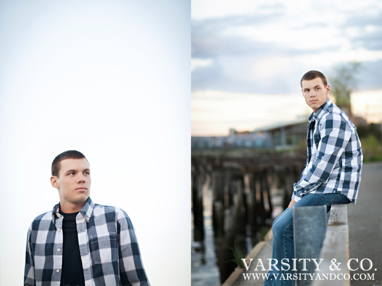 Guys senior pictures by the dock in Portland Maine