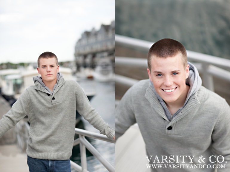 guy standing by the dock in Maine senior picture