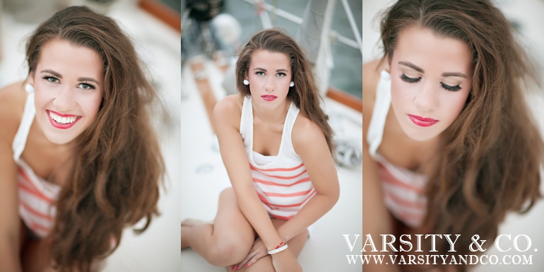 Nautical senior session on a boat